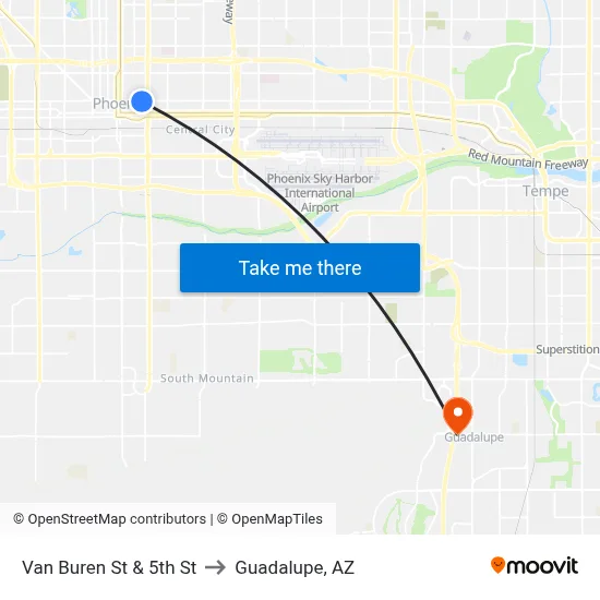 Van Buren St & 5th St to Guadalupe, AZ map
