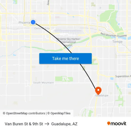 Van Buren St & 9th St to Guadalupe, AZ map