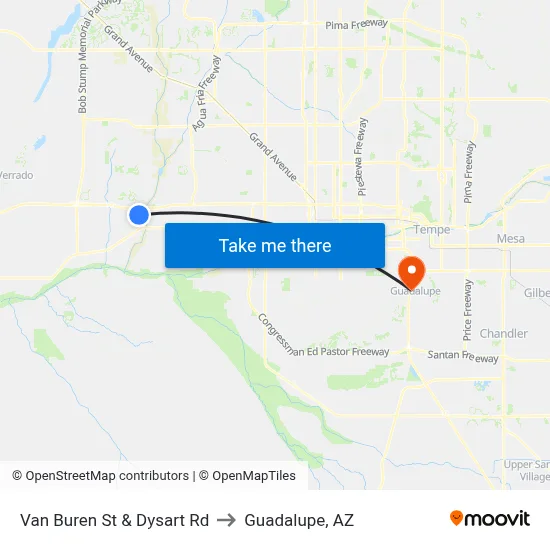 Van Buren St & Dysart Rd to Guadalupe, AZ map