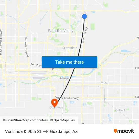 Via Linda & 90th St to Guadalupe, AZ map