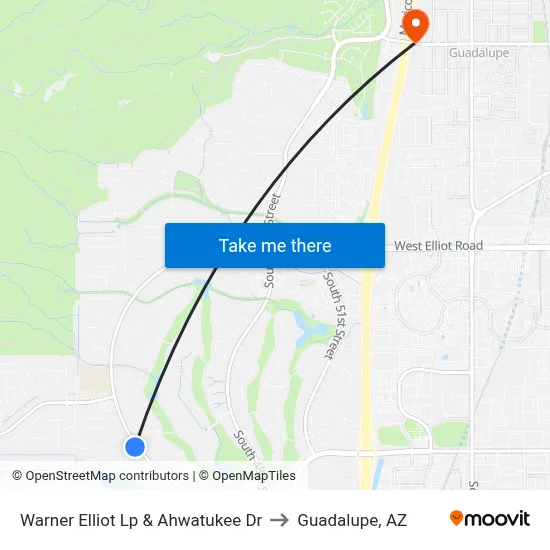 Warner Elliot Lp & Ahwatukee Dr to Guadalupe, AZ map