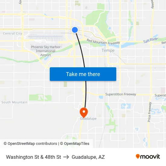 Washington St & 48th St to Guadalupe, AZ map