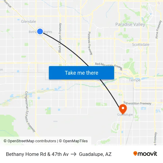 Bethany Home Rd & 47th Av to Guadalupe, AZ map
