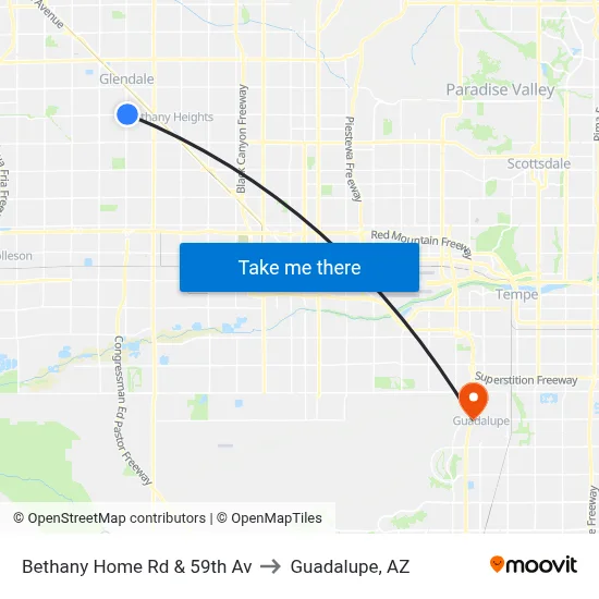 Bethany Home Rd & 59th Av to Guadalupe, AZ map