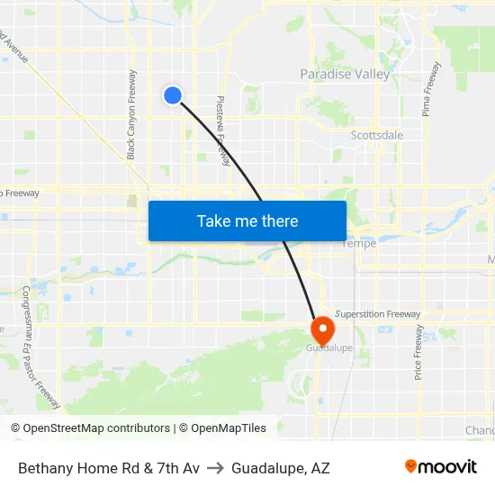 Bethany Home Rd & 7th Av to Guadalupe, AZ map