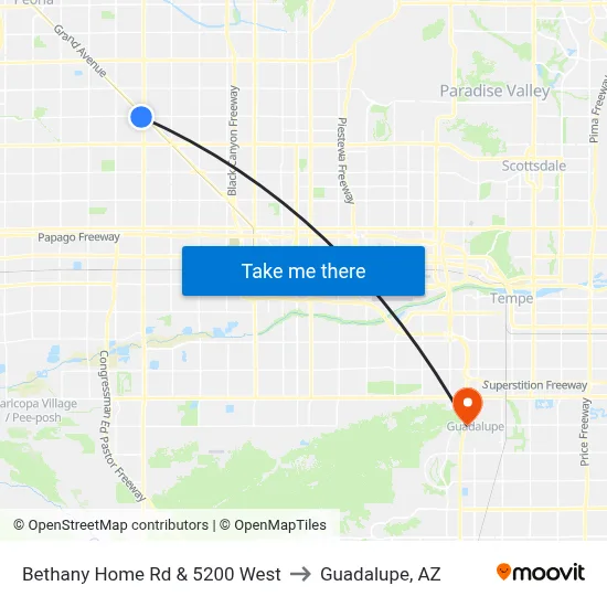Bethany Home Rd & 5200 West to Guadalupe, AZ map
