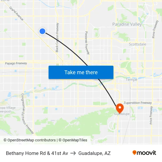 Bethany Home Rd & 41st Av to Guadalupe, AZ map
