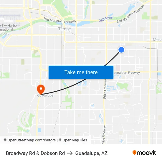 Broadway Rd & Dobson Rd to Guadalupe, AZ map