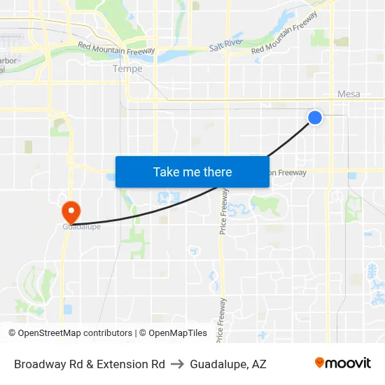 Broadway Rd & Extension Rd to Guadalupe, AZ map