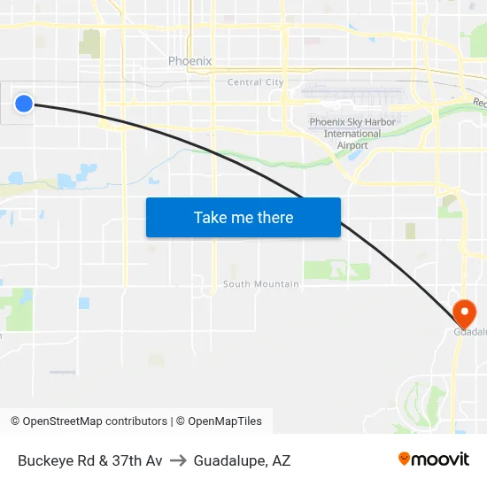 Buckeye Rd & 37th Av to Guadalupe, AZ map