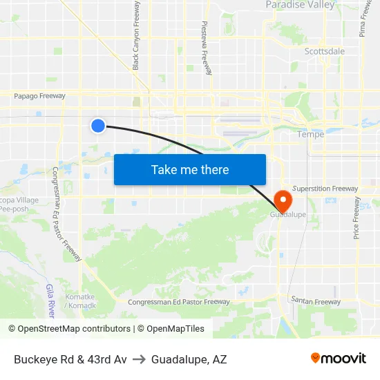Buckeye Rd & 43rd Av to Guadalupe, AZ map