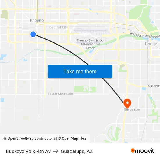 Buckeye Rd & 4th Av to Guadalupe, AZ map