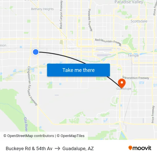 Buckeye Rd & 54th Av to Guadalupe, AZ map