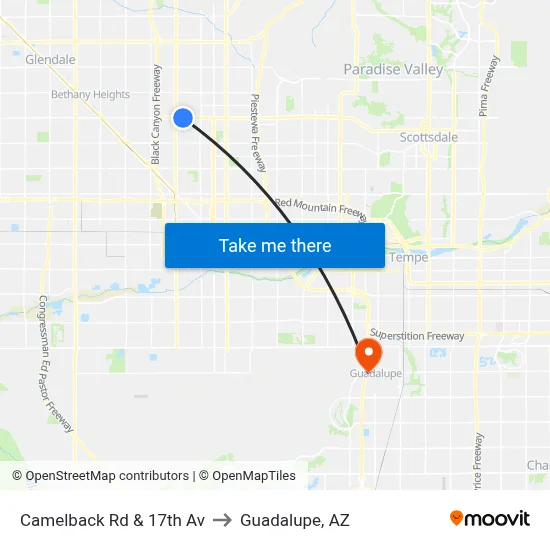 Camelback Rd & 17th Av to Guadalupe, AZ map