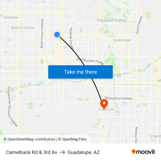 Camelback Rd & 3rd Av to Guadalupe, AZ map