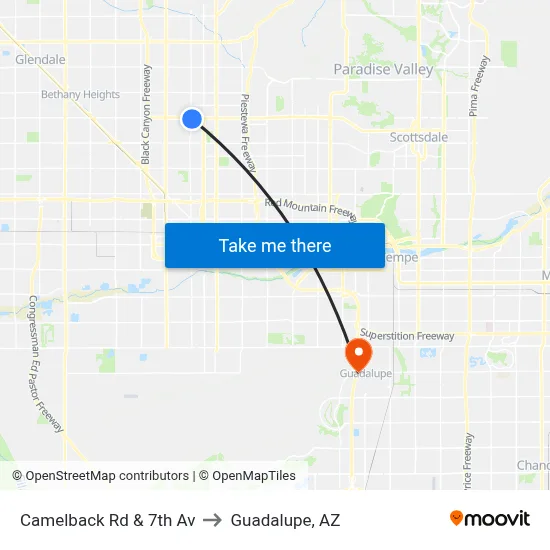 Camelback Rd & 7th Av to Guadalupe, AZ map
