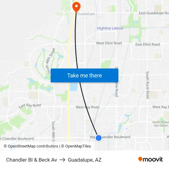 Chandler Bl & Beck Av to Guadalupe, AZ map
