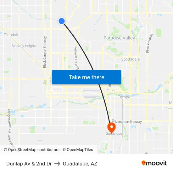Dunlap Av & 2nd Dr to Guadalupe, AZ map