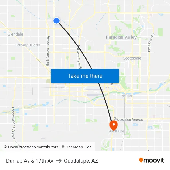Dunlap Av & 17th Av to Guadalupe, AZ map