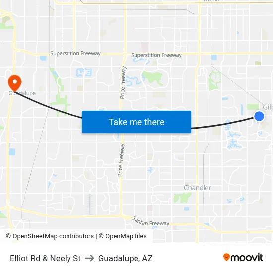Elliot Rd & Neely St to Guadalupe, AZ map