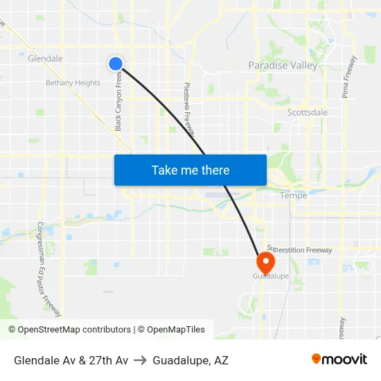 Glendale Av & 27th Av to Guadalupe, AZ map