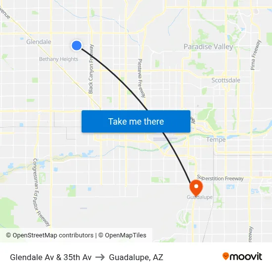 Glendale Av & 35th Av to Guadalupe, AZ map