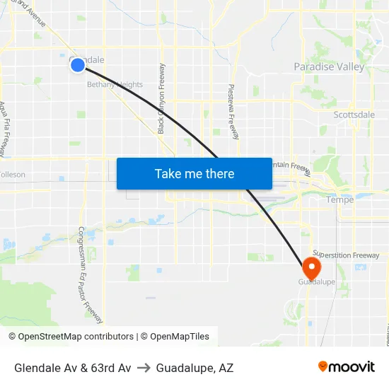 Glendale Av & 63rd Av to Guadalupe, AZ map