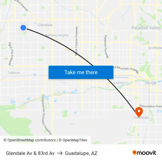 Glendale Av & 83rd Av to Guadalupe, AZ map