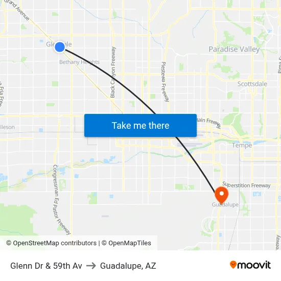 Glenn Dr & 59th Av to Guadalupe, AZ map