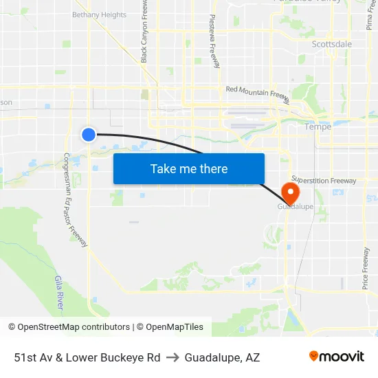 51st Av & Lower Buckeye Rd to Guadalupe, AZ map