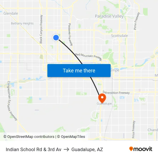 Indian School Rd & 3rd Av to Guadalupe, AZ map