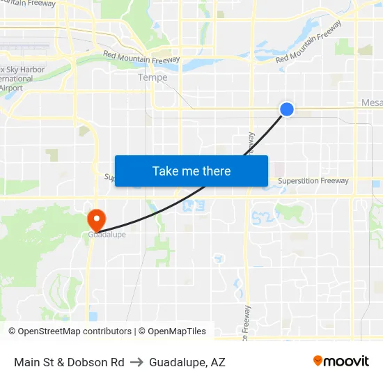 Main St & Dobson Rd to Guadalupe, AZ map