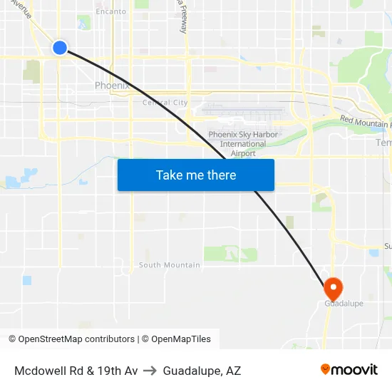 Mcdowell Rd & 19th Av to Guadalupe, AZ map