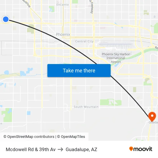 Mcdowell Rd & 39th Av to Guadalupe, AZ map