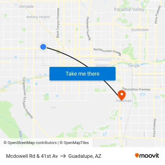 Mcdowell Rd & 41st Av to Guadalupe, AZ map
