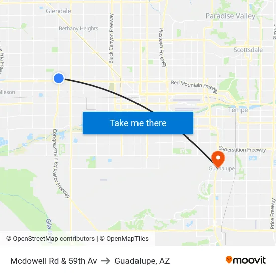 Mcdowell Rd & 59th Av to Guadalupe, AZ map