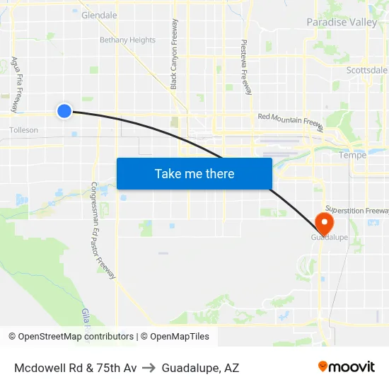Mcdowell Rd & 75th Av to Guadalupe, AZ map