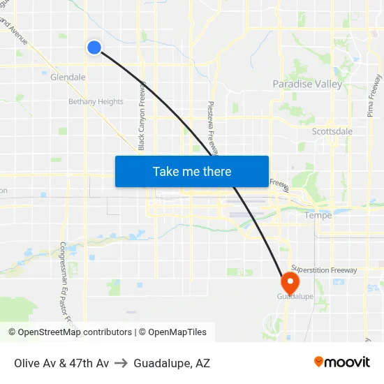 Olive Av & 47th Av to Guadalupe, AZ map