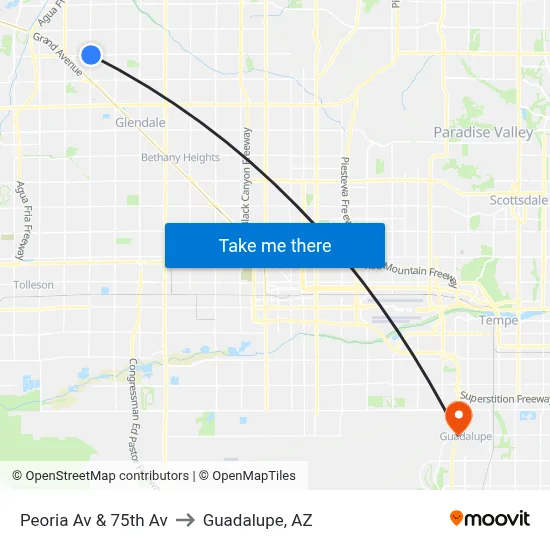 Peoria Av & 75th Av to Guadalupe, AZ map