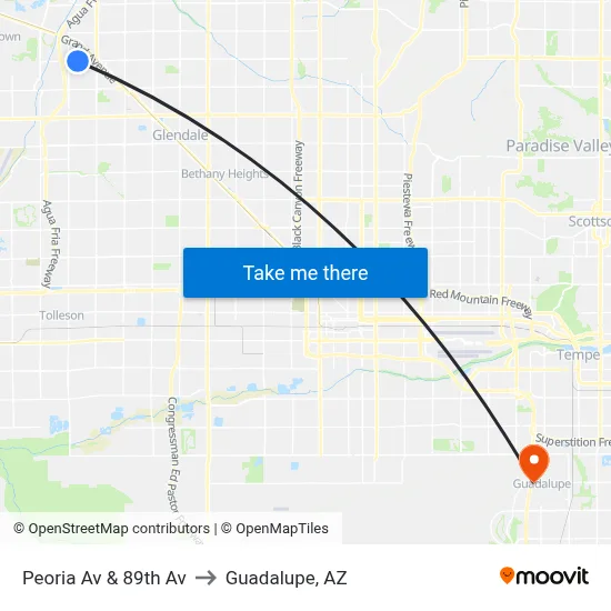 Peoria Av & 89th Av to Guadalupe, AZ map