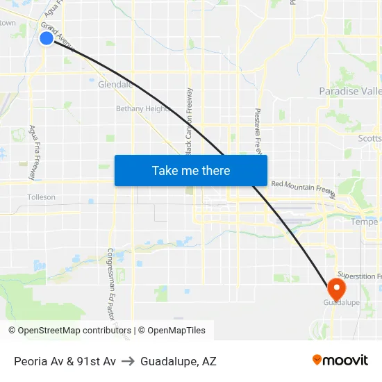 Peoria Av & 91st Av to Guadalupe, AZ map