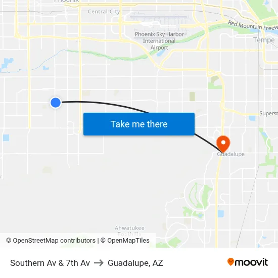 Southern Av & 7th Av to Guadalupe, AZ map