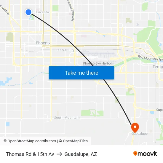Thomas Rd & 15th Av to Guadalupe, AZ map