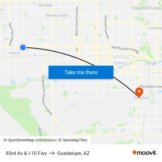 83rd Av & I-10 Fwy to Guadalupe, AZ map