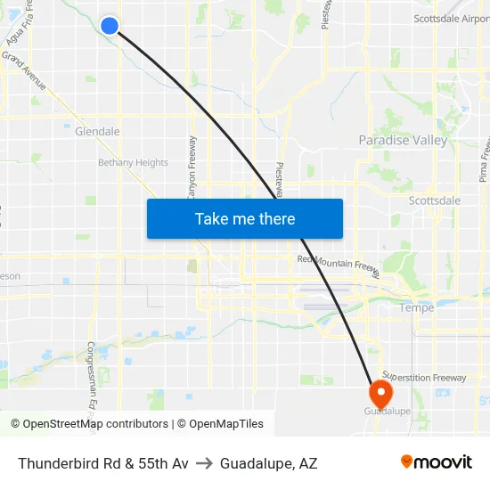 Thunderbird Rd & 55th Av to Guadalupe, AZ map