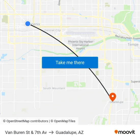 Van Buren St & 7th Av to Guadalupe, AZ map