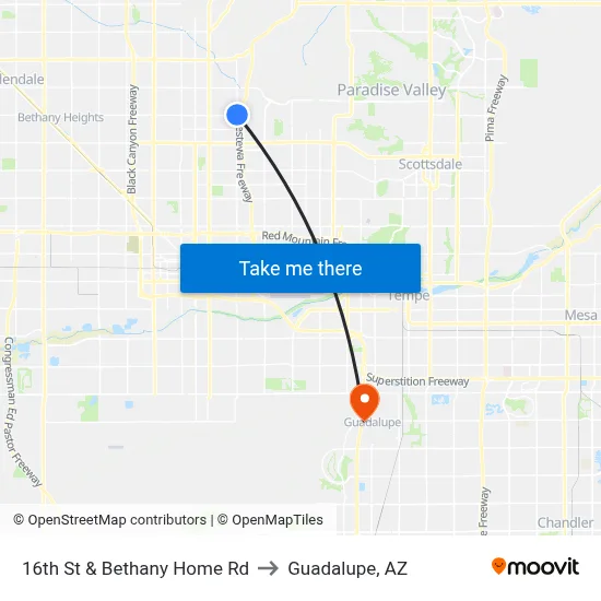 16th St & Bethany Home Rd to Guadalupe, AZ map