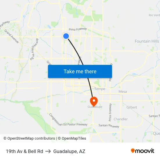 19th Av & Bell Rd to Guadalupe, AZ map
