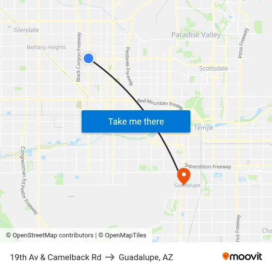 19th Av & Camelback Rd to Guadalupe, AZ map
