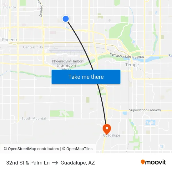 32nd St & Palm Ln to Guadalupe, AZ map